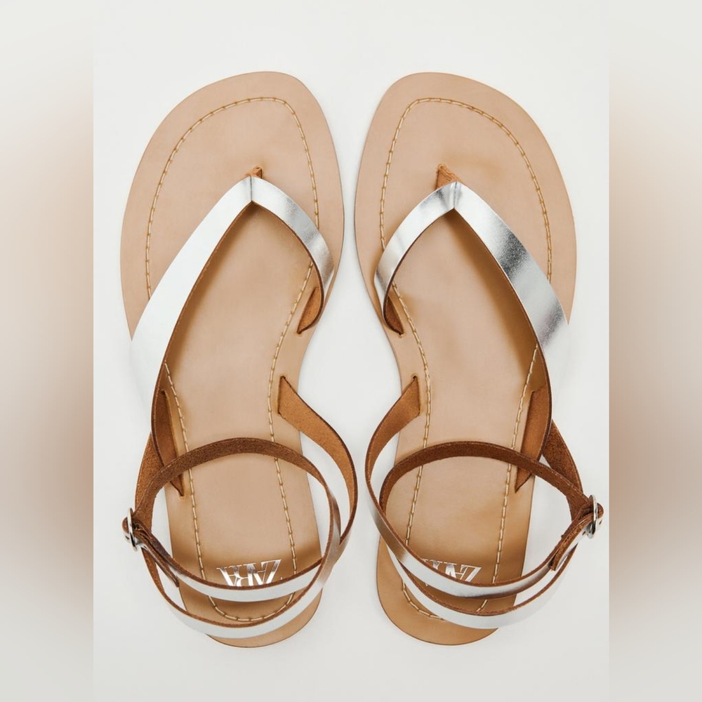 Zara Metallic Flat Sandals - Picture 5 of 8